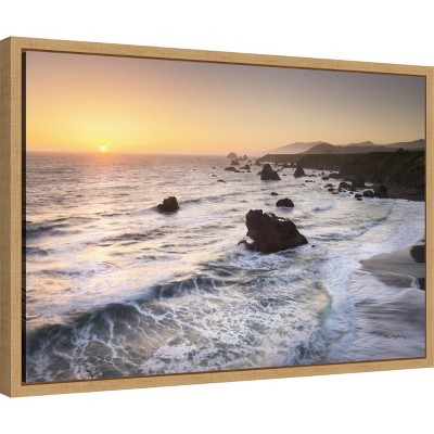 Sonoma Coast Sunset Lithograph on Canvas with Maple Frame