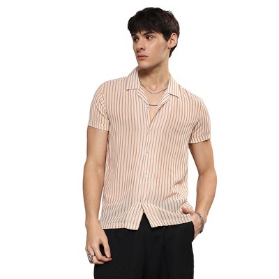 Campus Sutra Men Men's White & Brown Unbalanced Striped Shirt