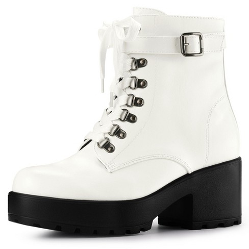Allegra K Women's Zip Chunky Heel Platform Ankle Combat Boots White 10 :  Target
