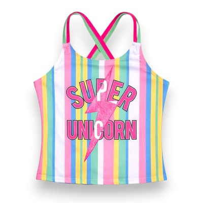 YMI Big Girls' 2-Piece Tankini Swimsuit Set, Multi/Paradise Stripe Print, 7/8 — фото 2