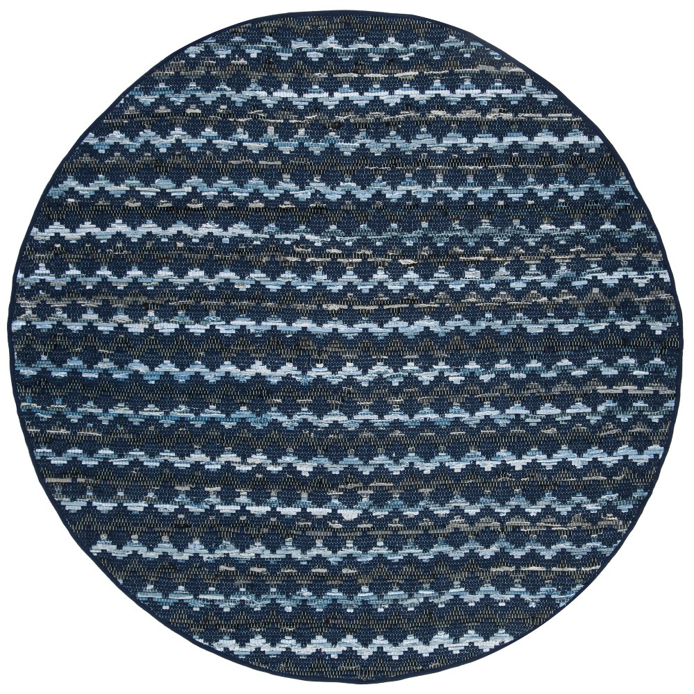 4' Round Geometric Woven Area Rug Navy Blue/Black - Safavieh