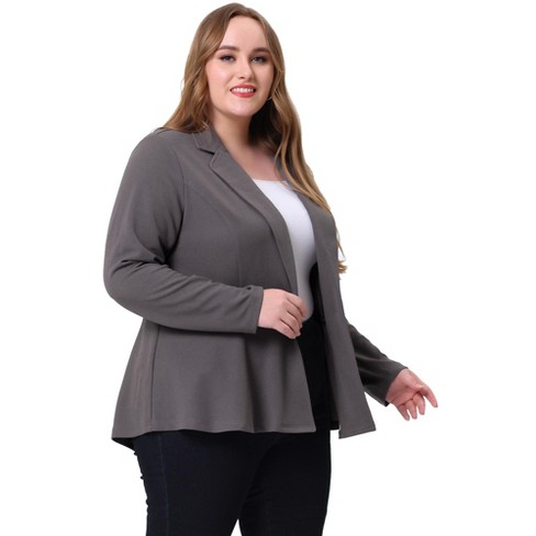 Agnes Orinda Women's Plus Size Velvet Button Notched Lapel Formal Office  Blazers Navy Blue 4X