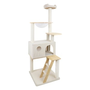 TopComfy Pet Tower Wood Cat Tree Large Condo Stable Wood Ladder Durable Scratching Post Pet Toy Pet Furniture for Cats, White, 19.7"*19.7"*65" - 1 of 4