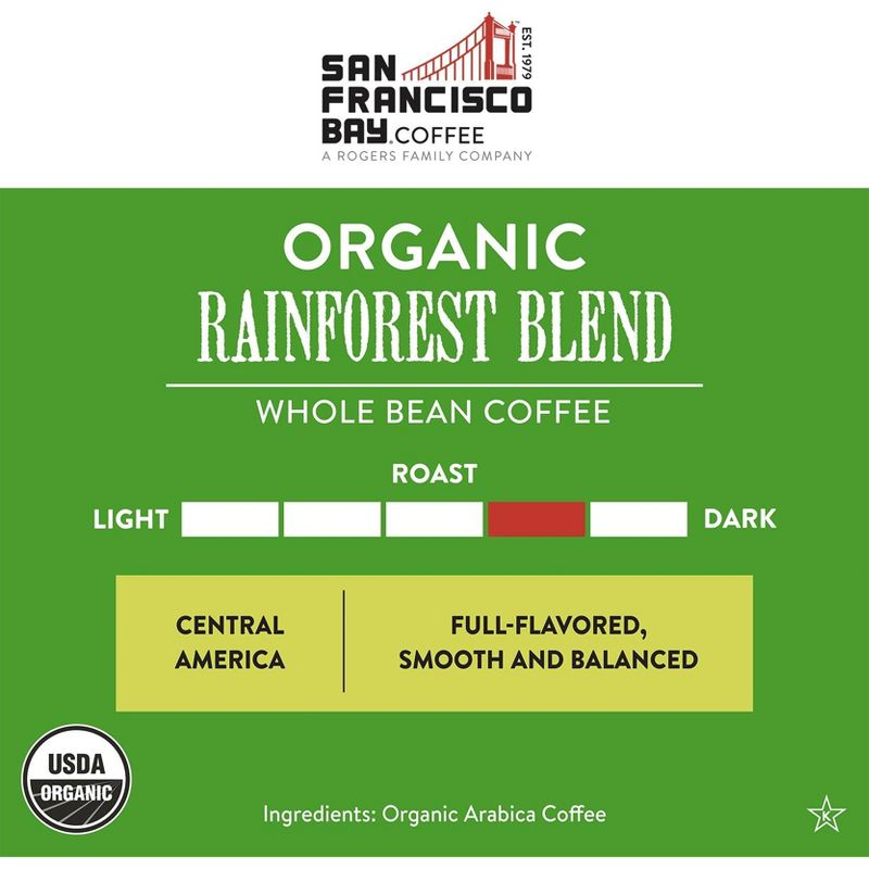 San Francisco Bay Coffee, Organic Rainforest Blend, 2lb (32oz) Whole Bean Coffee, 3 of 6