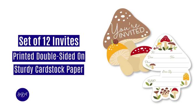 Big Dot of Happiness Wild Mushrooms - Shaped Fill-In Invitations - Red Toadstool Party Invitation Cards with Envelopes - Set of 12, 2 of 9, play video