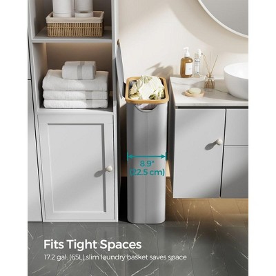 Slim Dove Gray Bamboo Collapsible Laundry Hamper with Lid