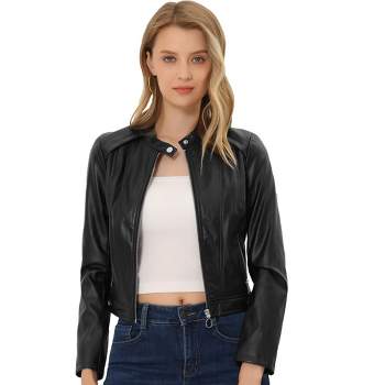 Allegra K Women's Faux Leather Zip-Up Slim Fit Long Sleeve Moto Biker Jacket