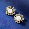 Ross-Simons 7-7.5mm Cultured Pearl and .10 ct. t.w. Diamond Leaf Earrings in 14kt Yellow Gold - 3 of 4