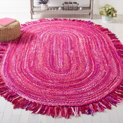 Handmade Pink and Fuchsia Cotton Braided Oval Rug, 3' x 5'