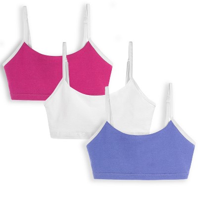 Mightly Girls Fair Trade Organic Cotton Bralettes - XX-Large (14),  Raspberry, White & Periwinkle, 3-pack