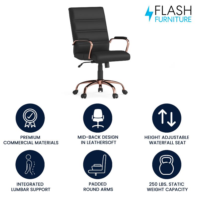 Flash Furniture Mid-Back Executive Swivel Office Chair with Metal Frame and Arms, 3 of 24
