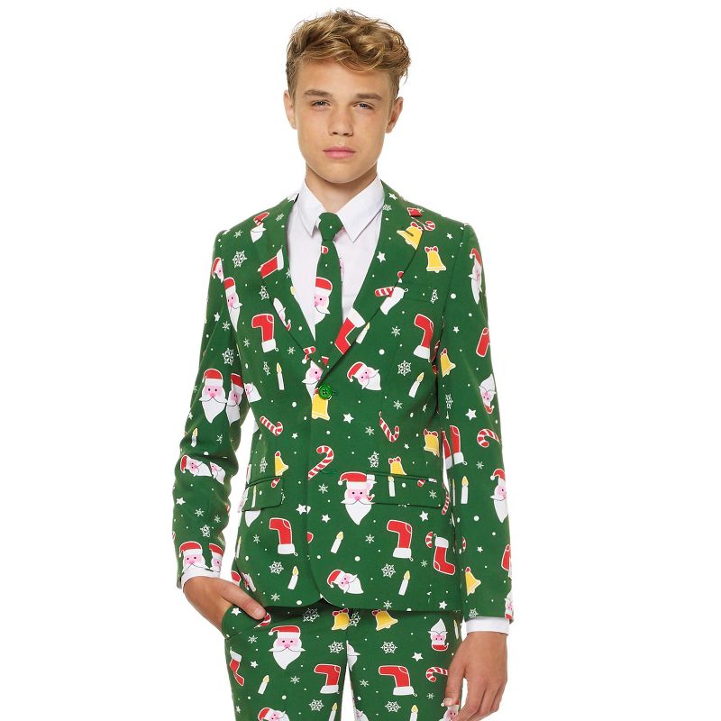 OppoSuits Teen Boys Christmas Suit - Santaboss - Green, 3 of 4