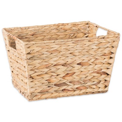 Natural Water Hyacinth Rectangular Storage Baskets with Wood Handles, Set of 2