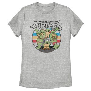 Women's Teenage Mutant Ninja Turtles Retro Striped Brothers Logo T-Shirt - 1 of 4