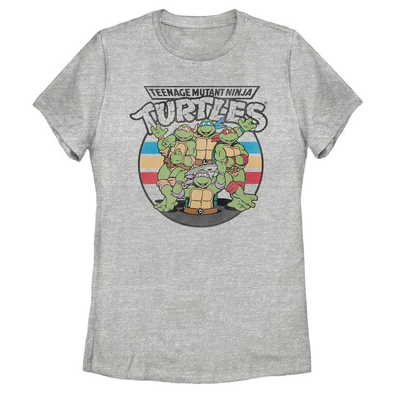 Women's Teenage Mutant Ninja Turtles Retro Striped Brothers Logo T-Shirt, 1 of 5