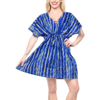 LA LEELA Women's Beachwear Vacation Swim Suit Wraps Beach Cover Up Swim Bathing Suit X-Large-XX-Large Blue, Abstract