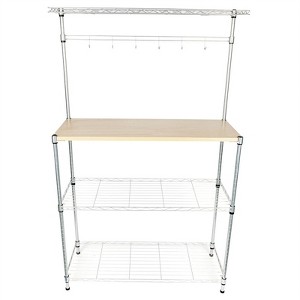 SEVOBAL Kitchen Storage Four Tier Silver Powder Coating Bakers Rack with MDF Board and Hanging Rods, Silver, 35.83"*14.17"*5.31" - 1 of 4