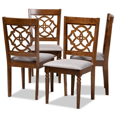 Set of 4 Lylah Dining Chair Gray/Walnut - Baxton Studio: Square Frame, Ring-Turned Legs, Polyester Upholstery