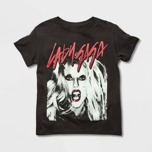 Women's Lady Gaga Red Lip Short Sleeve Graphic T-Shirt - Black - 1 of 3