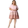 Agnes Orinda Women's Plus Size Color Block Ruffle Short Sleeve Flowy Chambray Mini Babydoll Dress - 3 of 4
