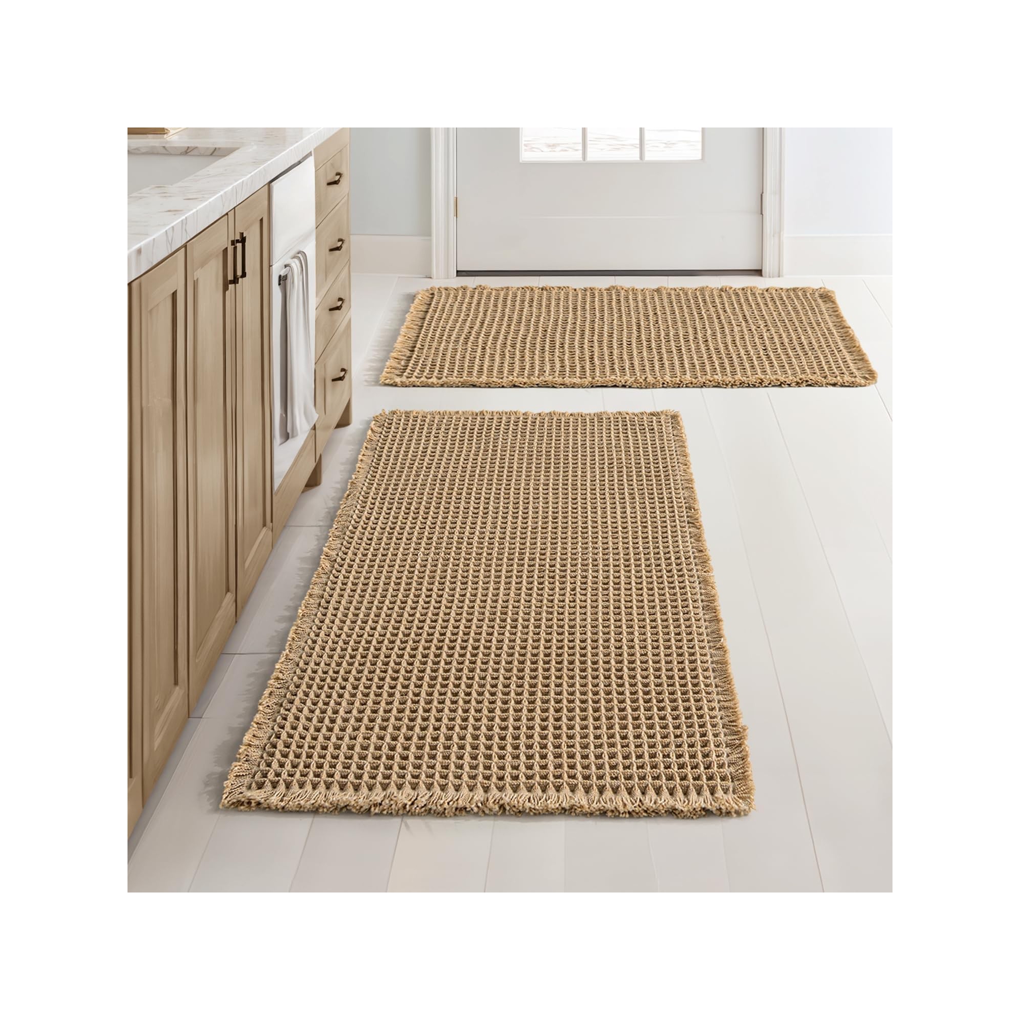 Attop Set of 2 Waffle Bathroom Rugs, Brown
