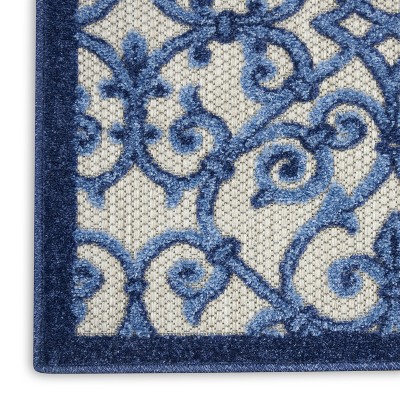 Aloha Contemporary Scroll 5'3" Round Blue/Grey Outdoor Rug