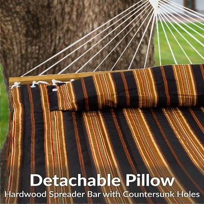 Extra-Large Woodland Stripe Quilted Polyester Hammock with Hardwood Spreader Bars