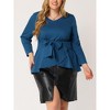Women's Plus Size Work Long Sleeves Fashion Belted Knot Tie Knit Blouses - Agnes Orinda - 2 of 4