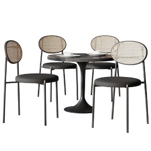 LeisureMod 5-PC Dining Set - 36" Round Dining Table Sintered Stone Top & Black Pedestal, 4 Velvet Dining Chairs in Black Steel Legs - 1 of 4