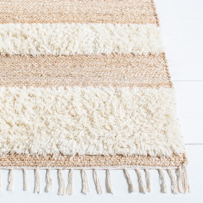Ivory and Natural Handwoven Wool Area Rug, 3' x 5'