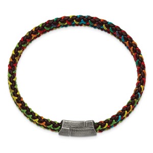 Chisel Stainless Steel Antiqued Braided Brown Leather and Multi-color Nylon 8.25" Bracelet - 1 of 4