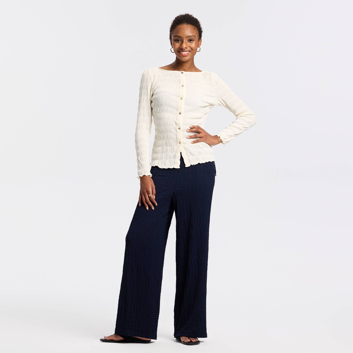 Women's Long Sleeve Boat Neck Crinkle Top - A New Day™ - thumbnail 7