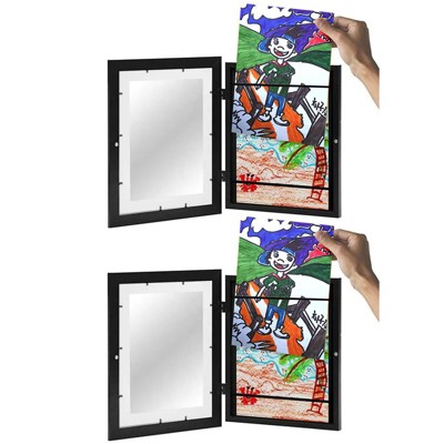 Frame,2pcs A4 Wooden Fillable Picture Frame,Front Opening Hinged Photo Frames For Kids Art Projects