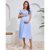 Women's Maternity Flutter Short Sleeve Smocked Summer Casual Dress Square Neck Boho Maxi Dress Photoshoot Baby Shower - 2 of 4