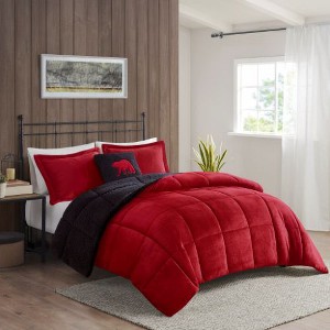 Sapphtopaz 4-Piece Full/Queen Sheet Set, Plush Alternative Comforter Set, Sheets Queen Size Bed Set, Bedding with Decorative Pillow -Red & Black - 1 of 4