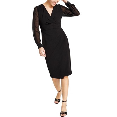 Tommy Hilfiger Womens Scuba Crepe Chiffon Sleeve Sheath Dress