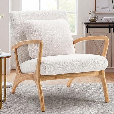 White and Teddy Fabric Comfy Reading Chair Armchair for Living Room Bedroom Apartment
