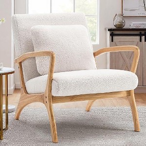 White and Teddy Fabric Comfy Reading Chair Armchair for Living Room Bedroom Apartment - 1 of 1