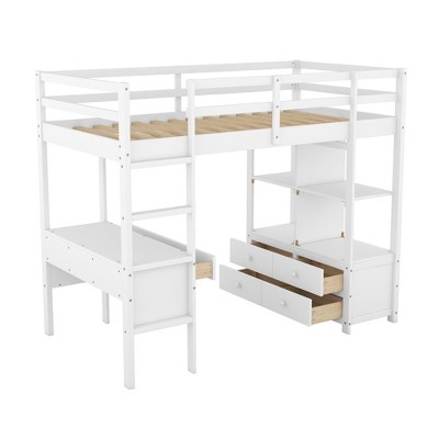 NicBex Twin/Full Loft Bed with Built-in Desk,Drawers and Shelves for Kids Teens Adults