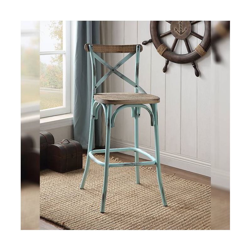 18&#34; Zaire Bar Chair Antique Turquoise/Antique Oak - Acme Furniture, 3 of 7