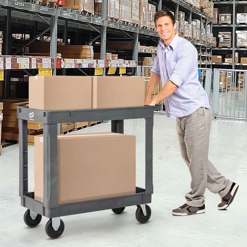 Tangkula 2-Tier Utility Cart Heavy-Duty PP Service Cart w/ 550 LBS Max Load for Warehouse, 3 of 11