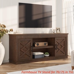 Farmhouse TV Stand for 70/75 in TVs, 65 in Long Entertainment Center w/ 2 Door &Open Storage Shelf, Rustic Fluted Television Consoles Stands - 1 of 4