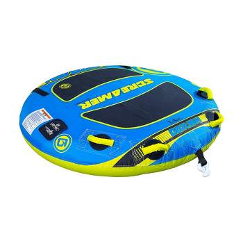 O'Brien Screamer Inflatable Single Person 60 Inch Round Water Sports Towable Tube for Boating with Quick Connect Tow Hook and Lightning Air Inflation