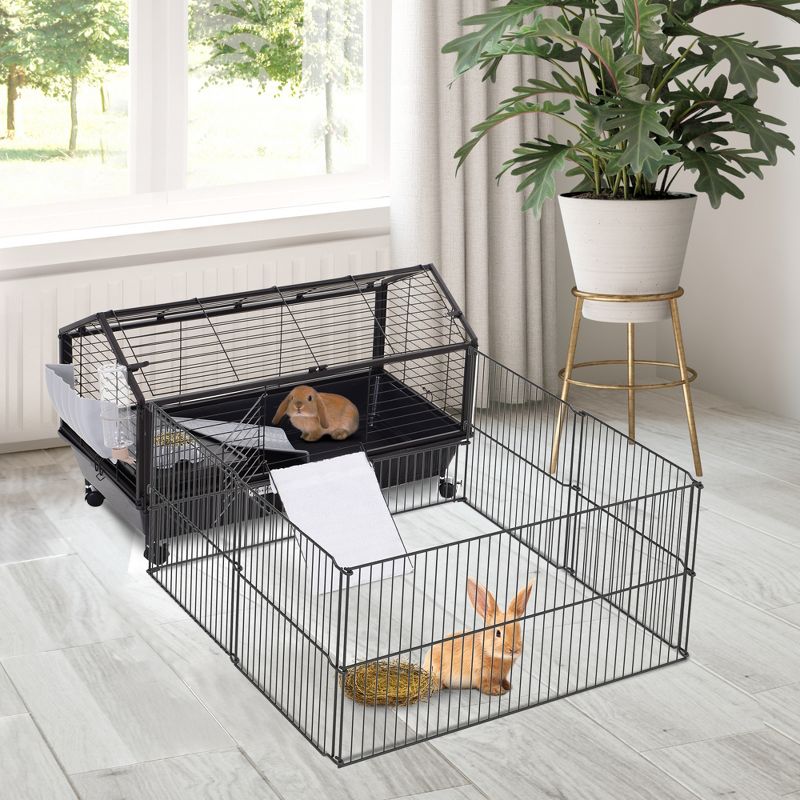 PawHut Small Animal Cage Bunny Playpen with Main House and Run for Rabbit, Guinea Pigs, Chinchilla for Indoor and Outdoor, 4 of 11