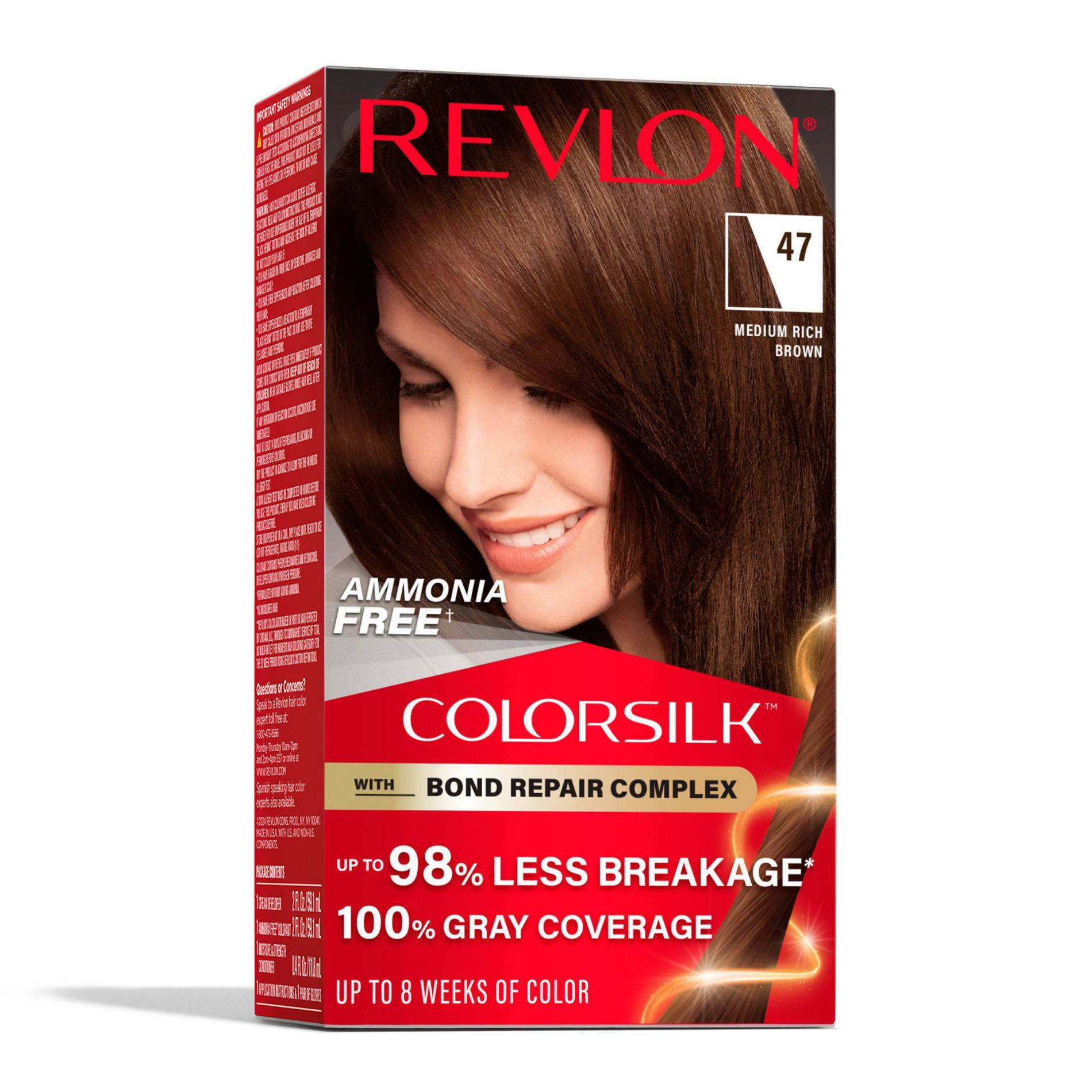 Revlon ColorSilk Permanent Hair Color with Bond Repair Complex - 47 Medium Rich Brown - 4.4 fl oz: Ammonia-Free Formula