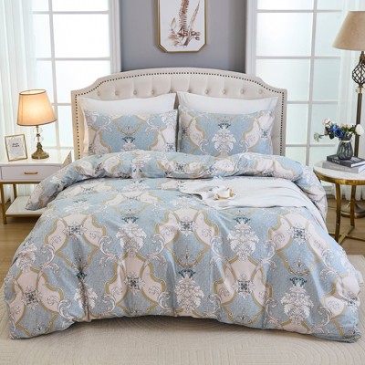 Cotton Duvet Cover Set – 100% Washed Cotton Reversible Floral Bedding with Zipper Closure, Soft Breathable 3-Piece Set