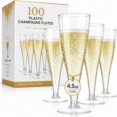 Prestee 100-Pack 4.5 oz Clear Plastic Champagne Flutes for Weddings ...