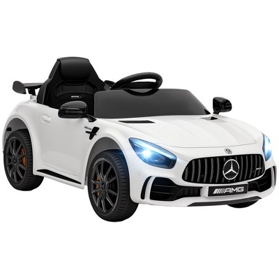 Qaba Mercedes-Benz AMG GTR Licensed 12V Kids Ride on Car with Remote Control, Soft Start, LED Lights, Music Horn & 3 Speeds for 3-6 Years, White