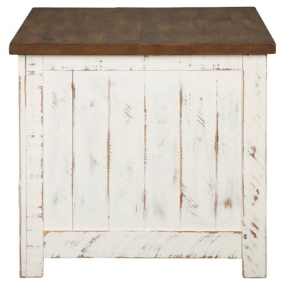 Rustic White and Brown Wood End Table with Storage