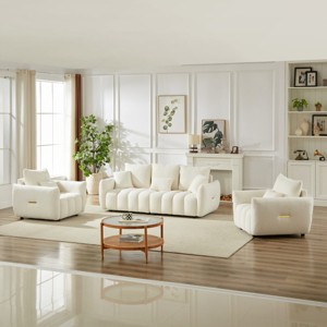 Teddy Fabric 3+1+1 Seater Sofa Set,Oversized Modern Upholstered Couch Combo with Plush Cushions for Living Room,Apartment-Baofuwish - 1 of 4